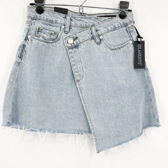 New Blank NYC Sz 24 Asymmetrical Skirt Denim Jean Mini Acid Light Wash Pockets - Picture 2 of 9